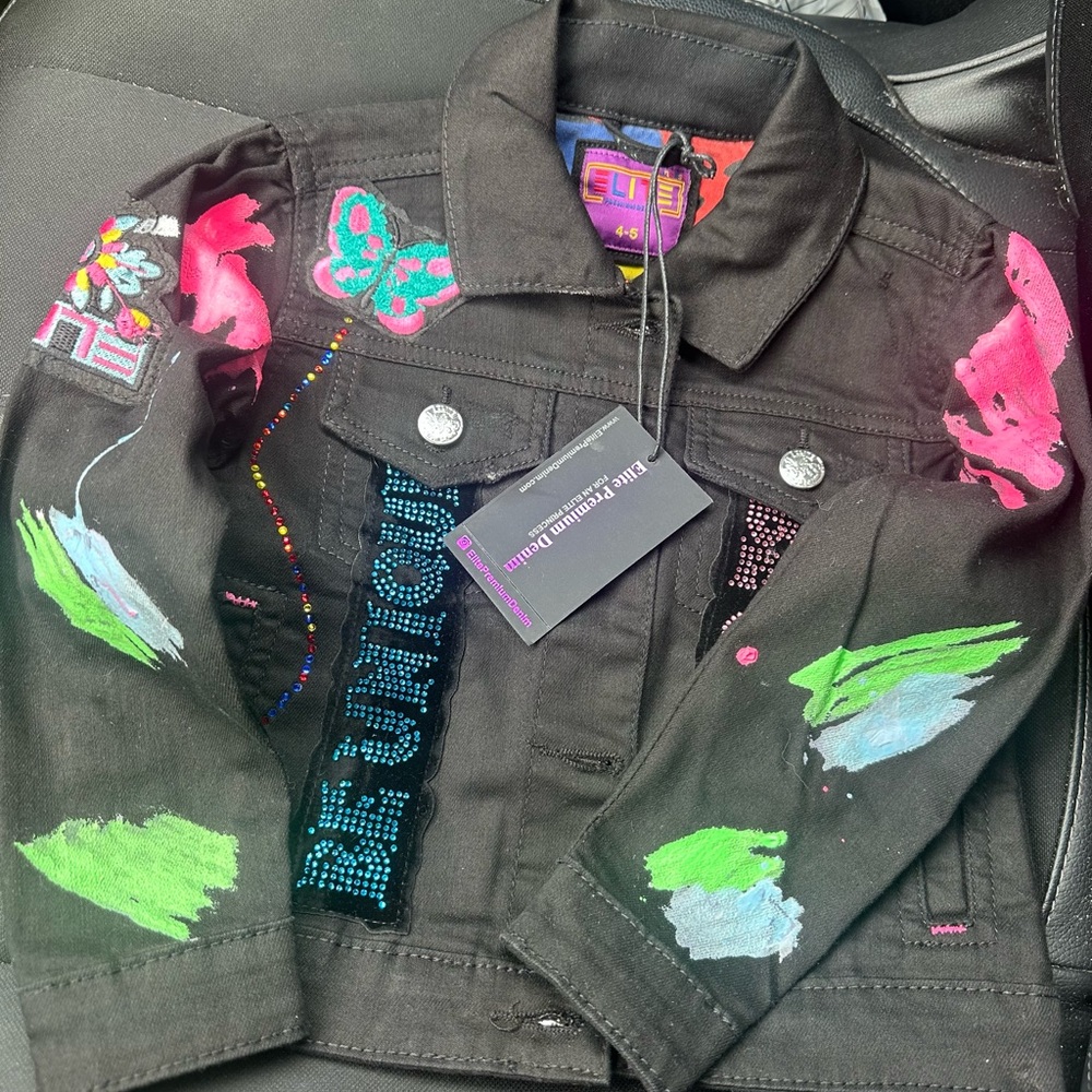 Black and Pink Jean Jacket with Neon Accents